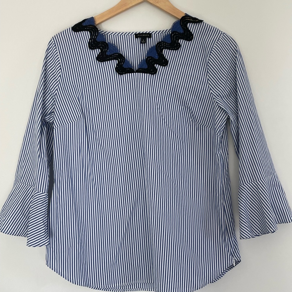 Talbots Classic Preppy Striped lace Top Blouse Women Size Small Like New